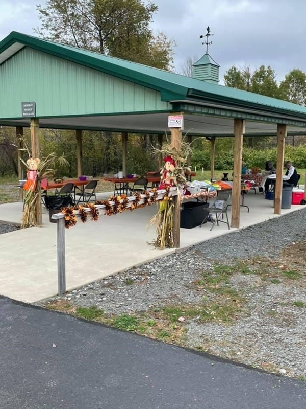 Covered pavilion decorated with fall decorations
