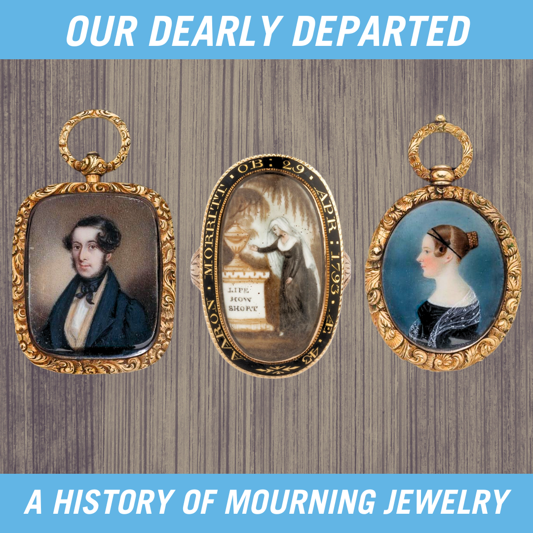 Three small portraits of three different individuals surrounded by gold encasing make up a graphic.