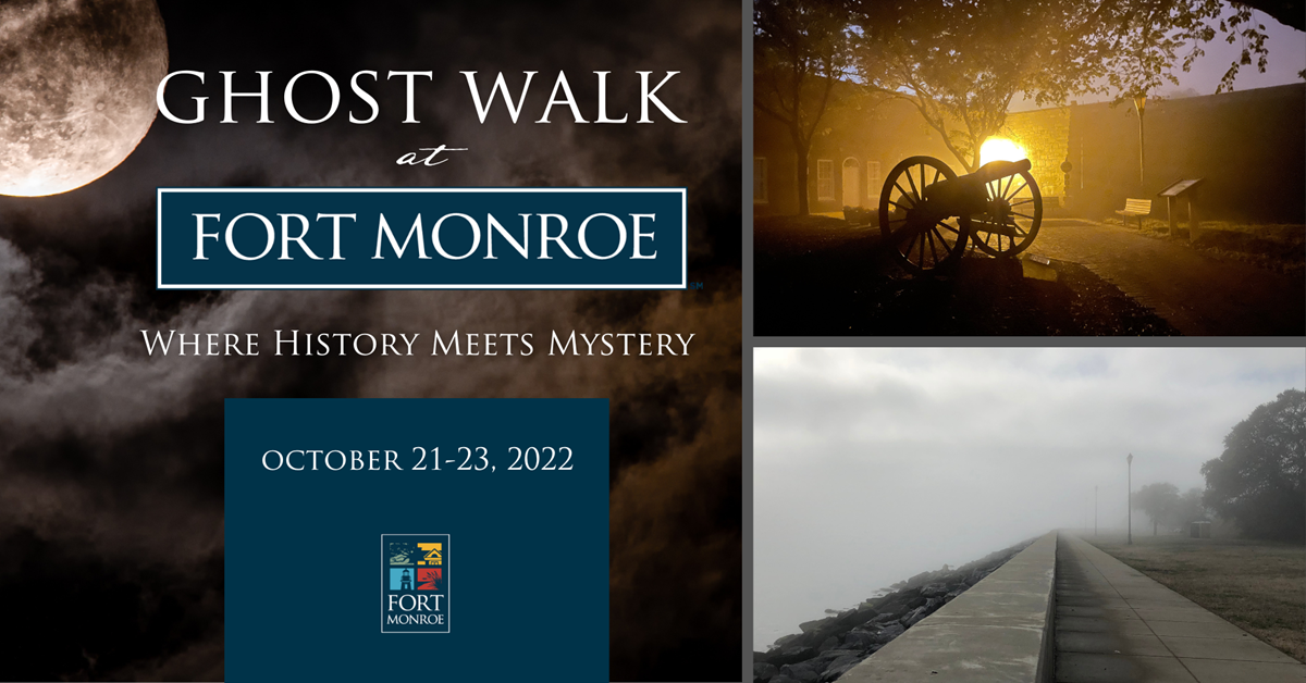 Collage of mysterious night time and foggy images at Fort Monroe