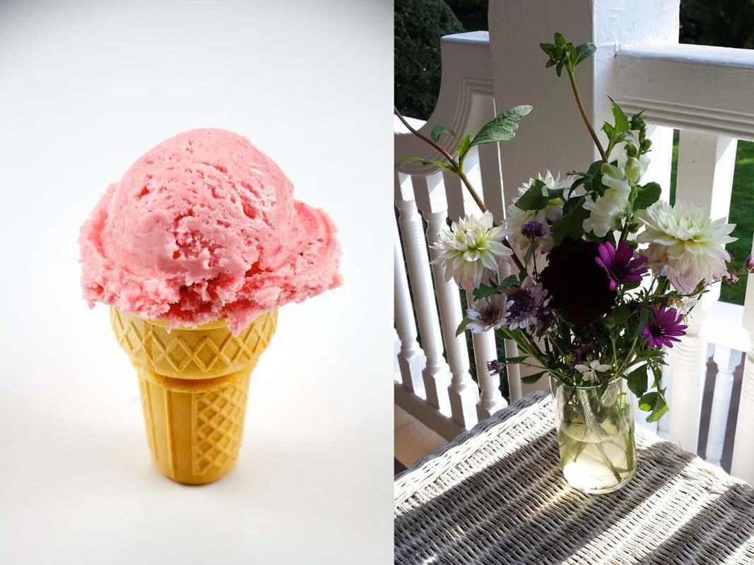ice cream cone and flower bouquet