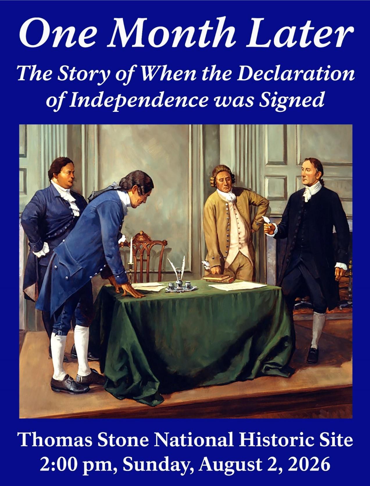 Event Flier with progam title and information with illustration of men in colonial clothing