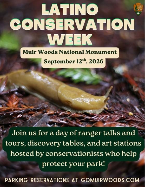 Flyer promoting Latino Conservation Week at Muir Woods