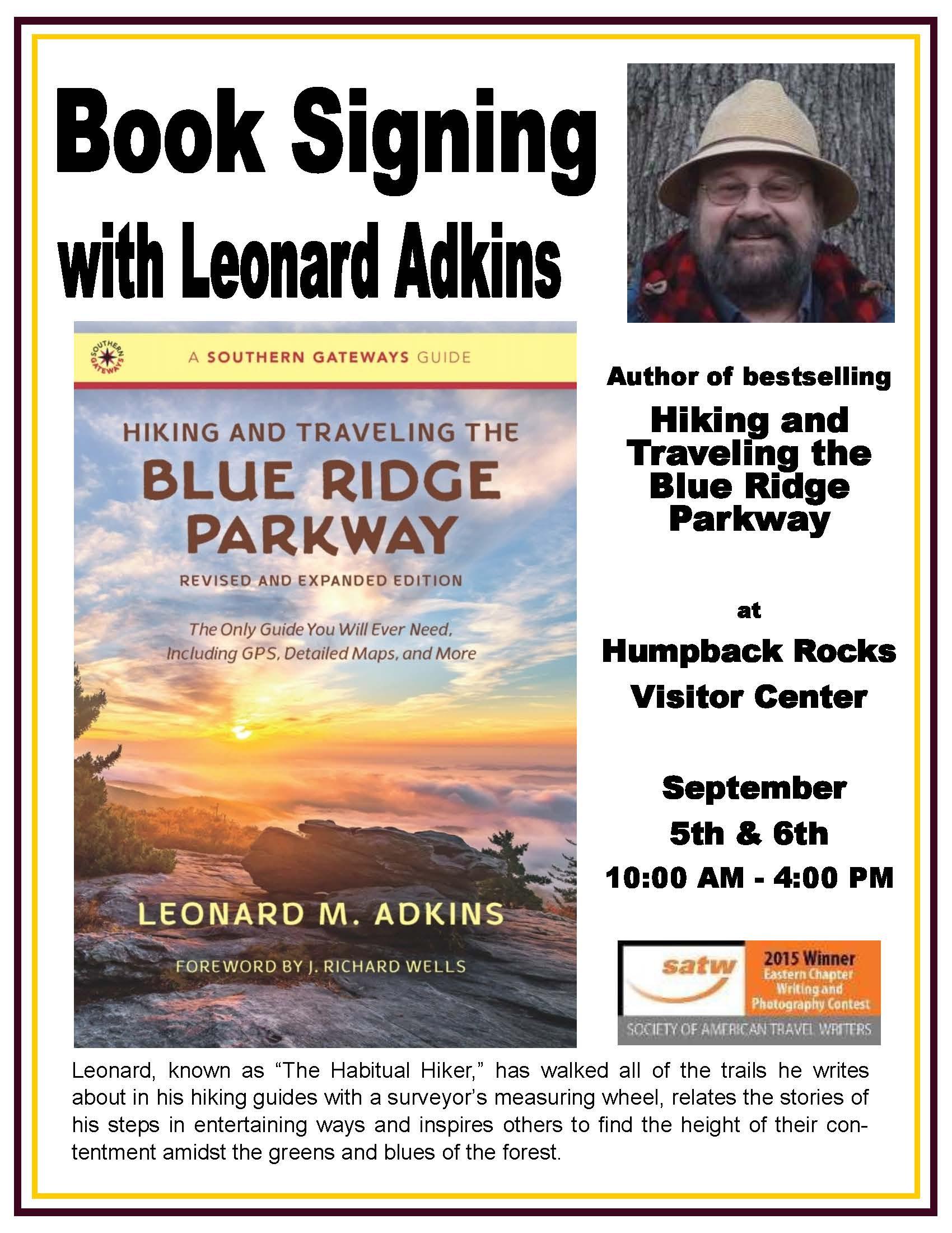Book Signing with Leonard Adkins, author of 'Hiking and Traveling the Blue Ridge Parkway' (Humpback Rocks Visitor Center - Milepost 5.8)