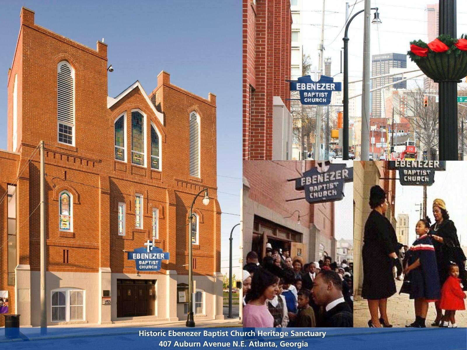 Collage of exterior photos of the Historic Ebenezer Baptist Church