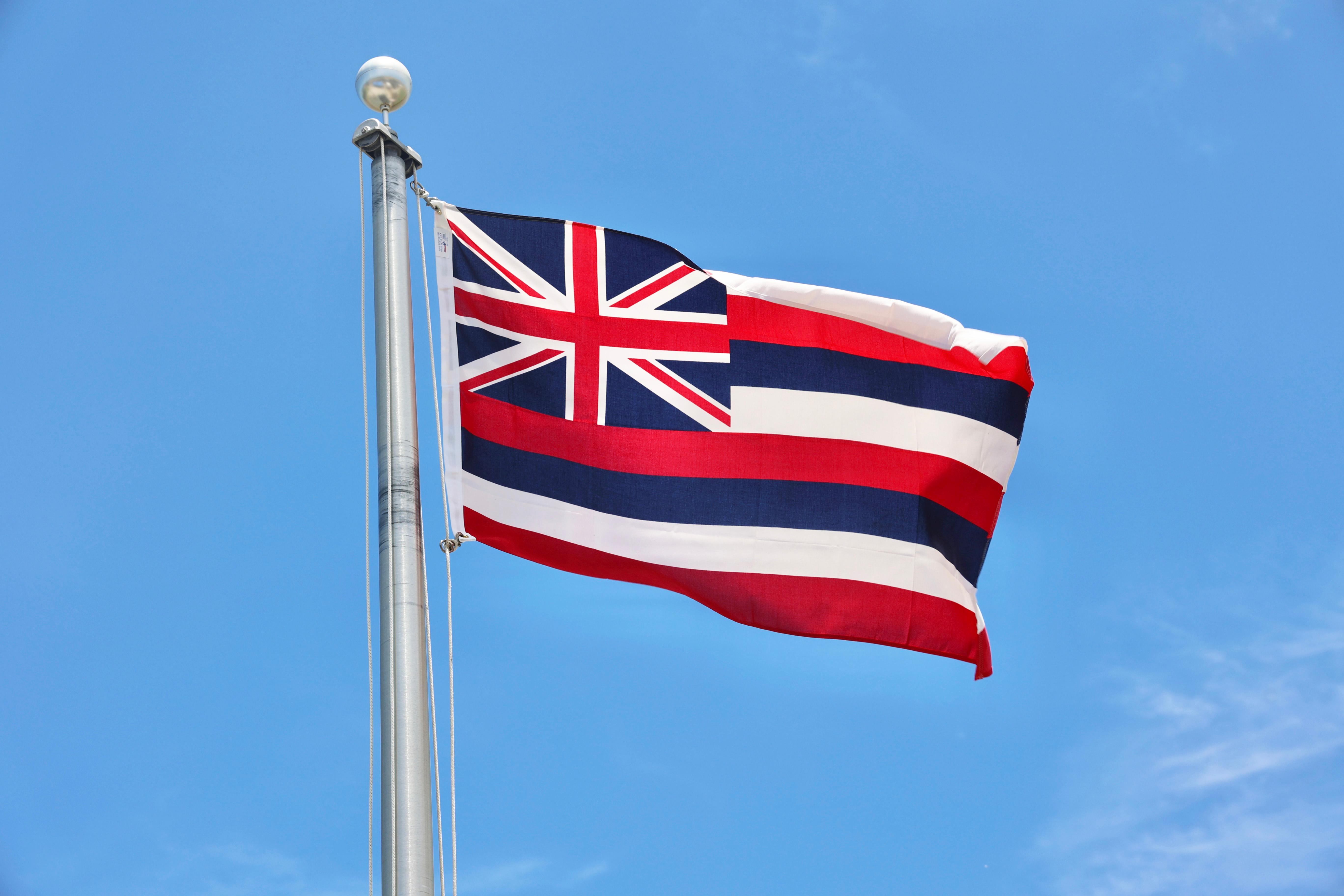 Hawaiian flag flying in the air