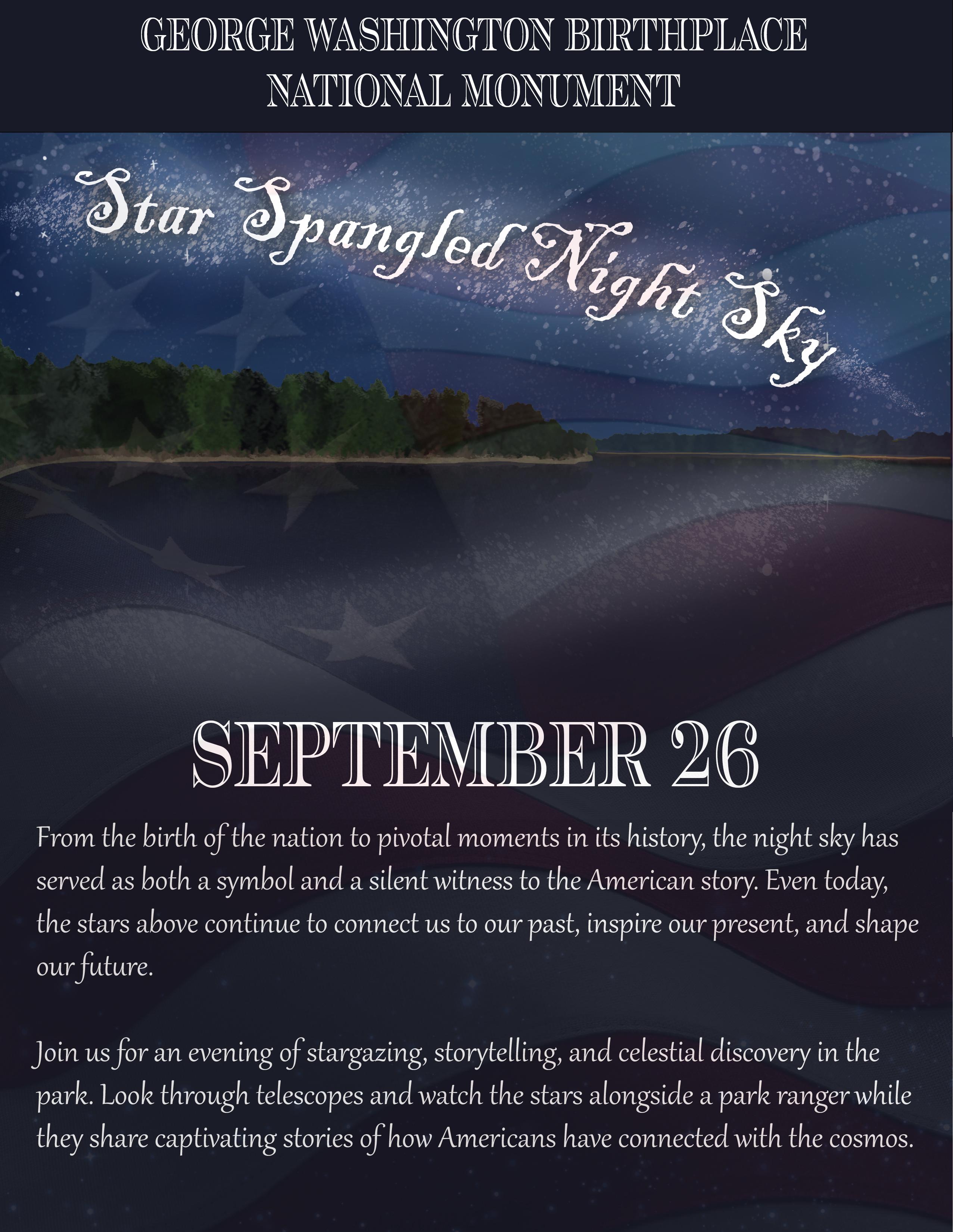 Digital illustration featuring a starry sky reflecting on Popes Creek