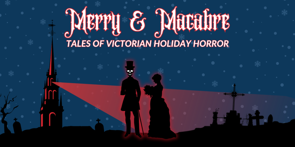 Promotional flyer, illustrated with two people near a church on a dark snowy night