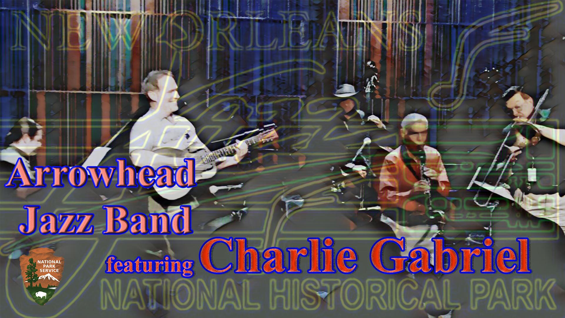Arrowhead Band on stage with Charlie Gabriel playing clarinet