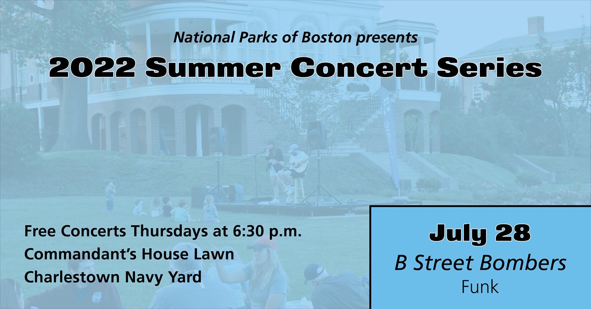 Event graphic for the Summer Concert Series specifying July 28 for B Street Bombers concert.