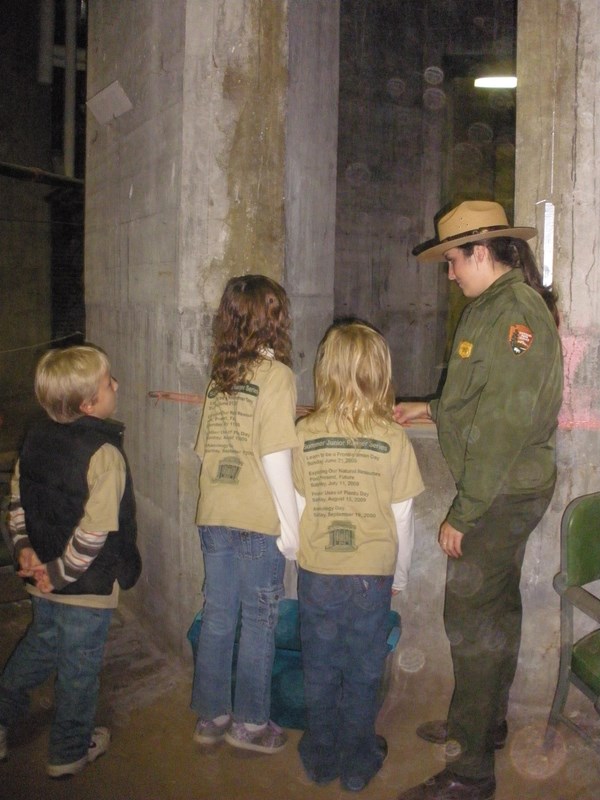 Ranger with Junior Rangers in the Memorial Basement