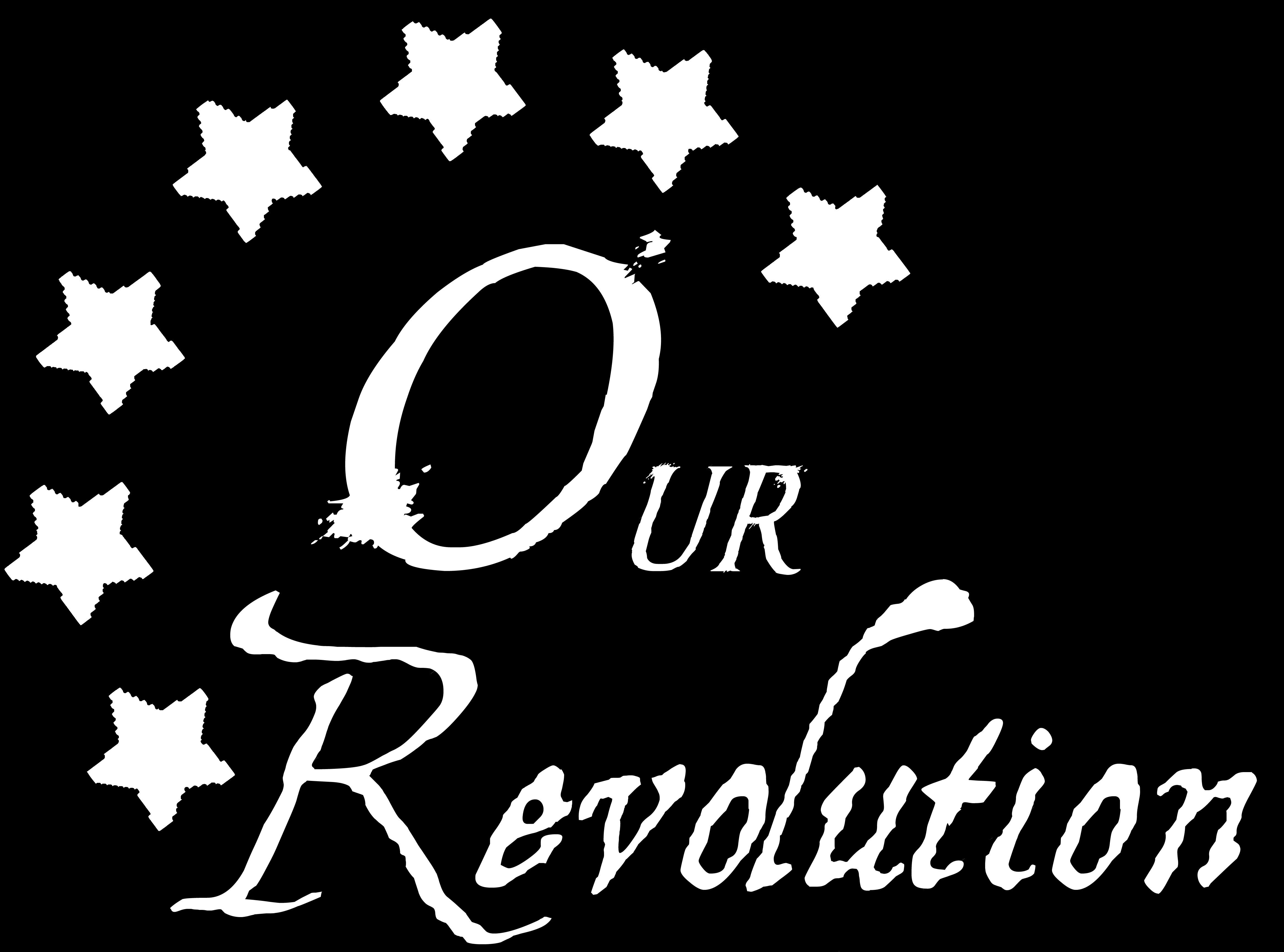 The text, "Our Revolution," with an arch of seven starts over top.