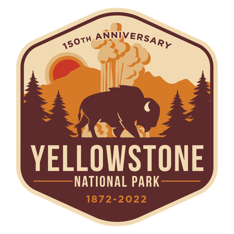 a logo of a bison and erupting geyser with text: 