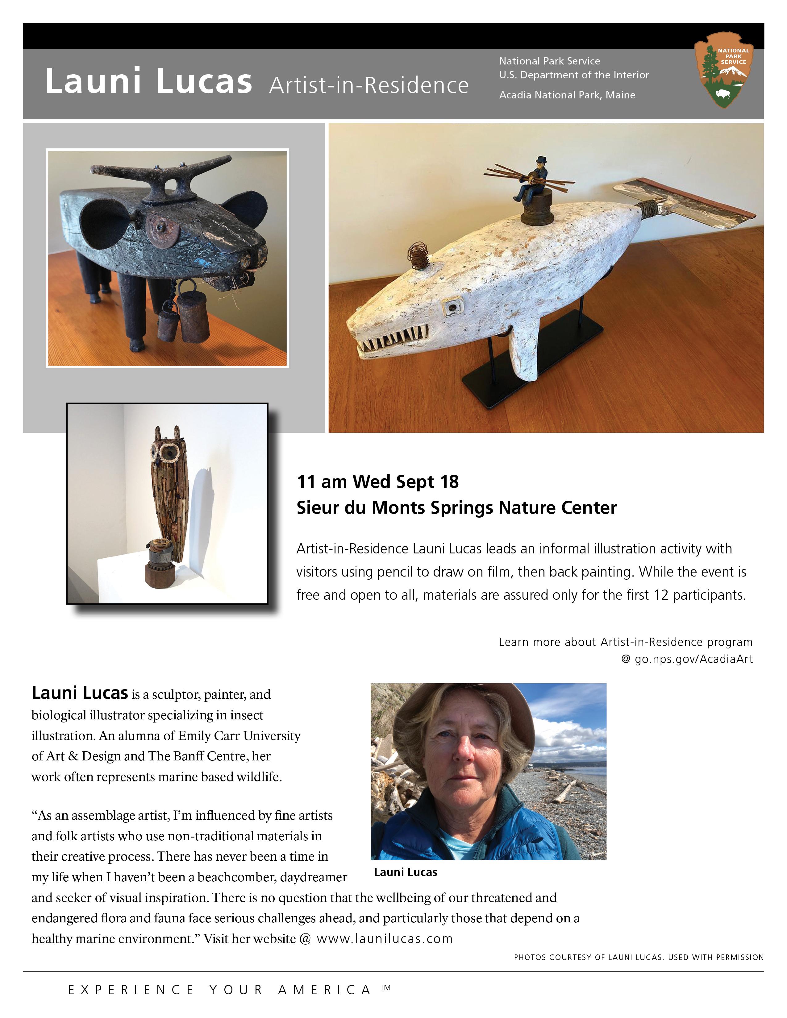 Event filer for artist outreach activity; three photos of artwork and biography