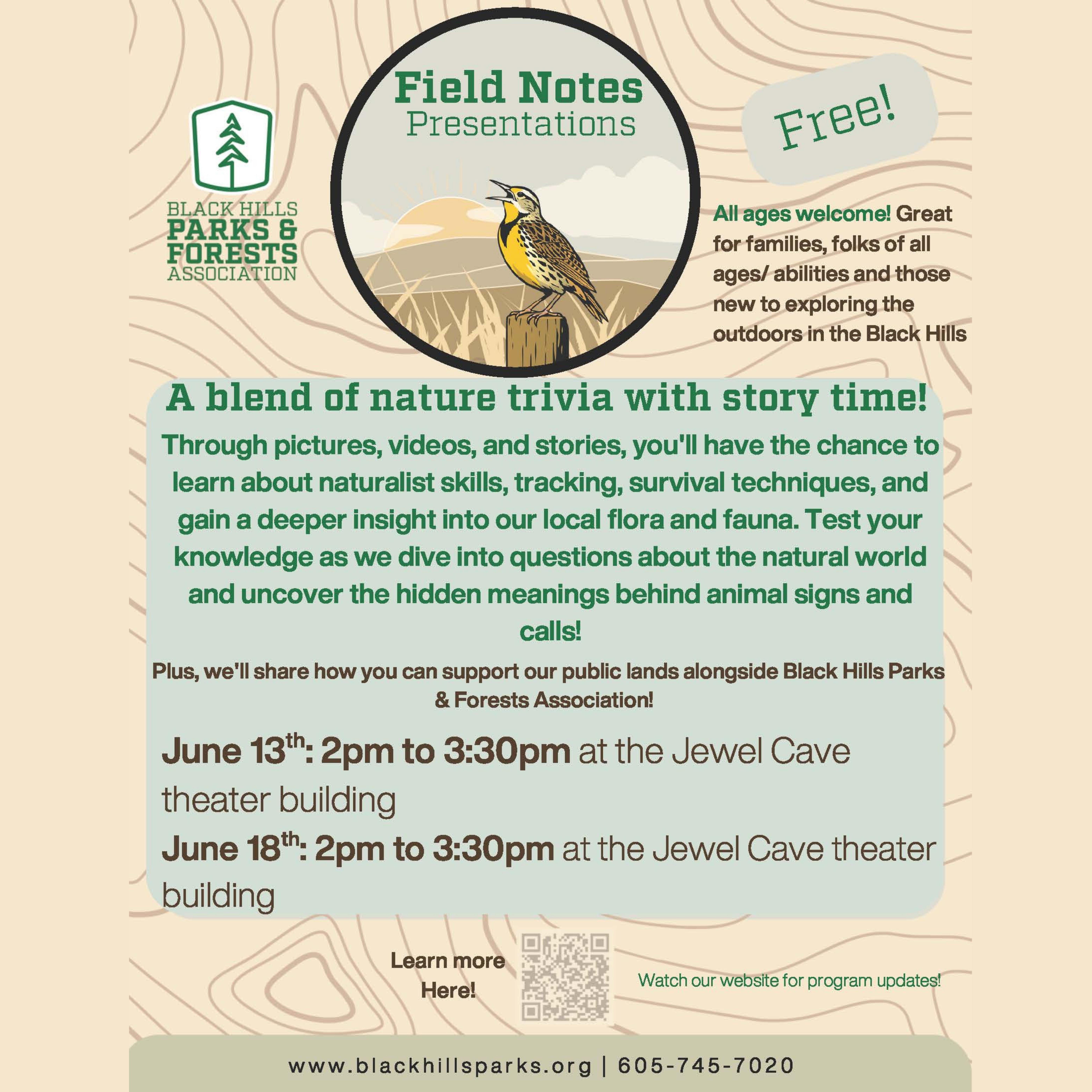 Biege flyer with an illustration of a yellow belly meadowlark.
