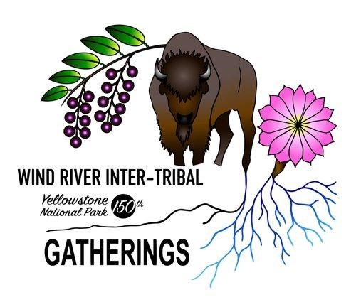 a logo with bison and plants and text: 