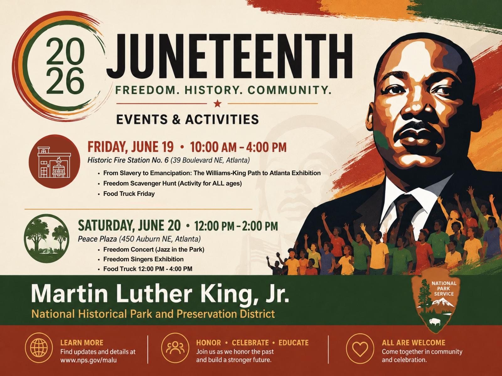 Flyer for Juneteenth Events - AI generated image of Martin Luther King, Jr.