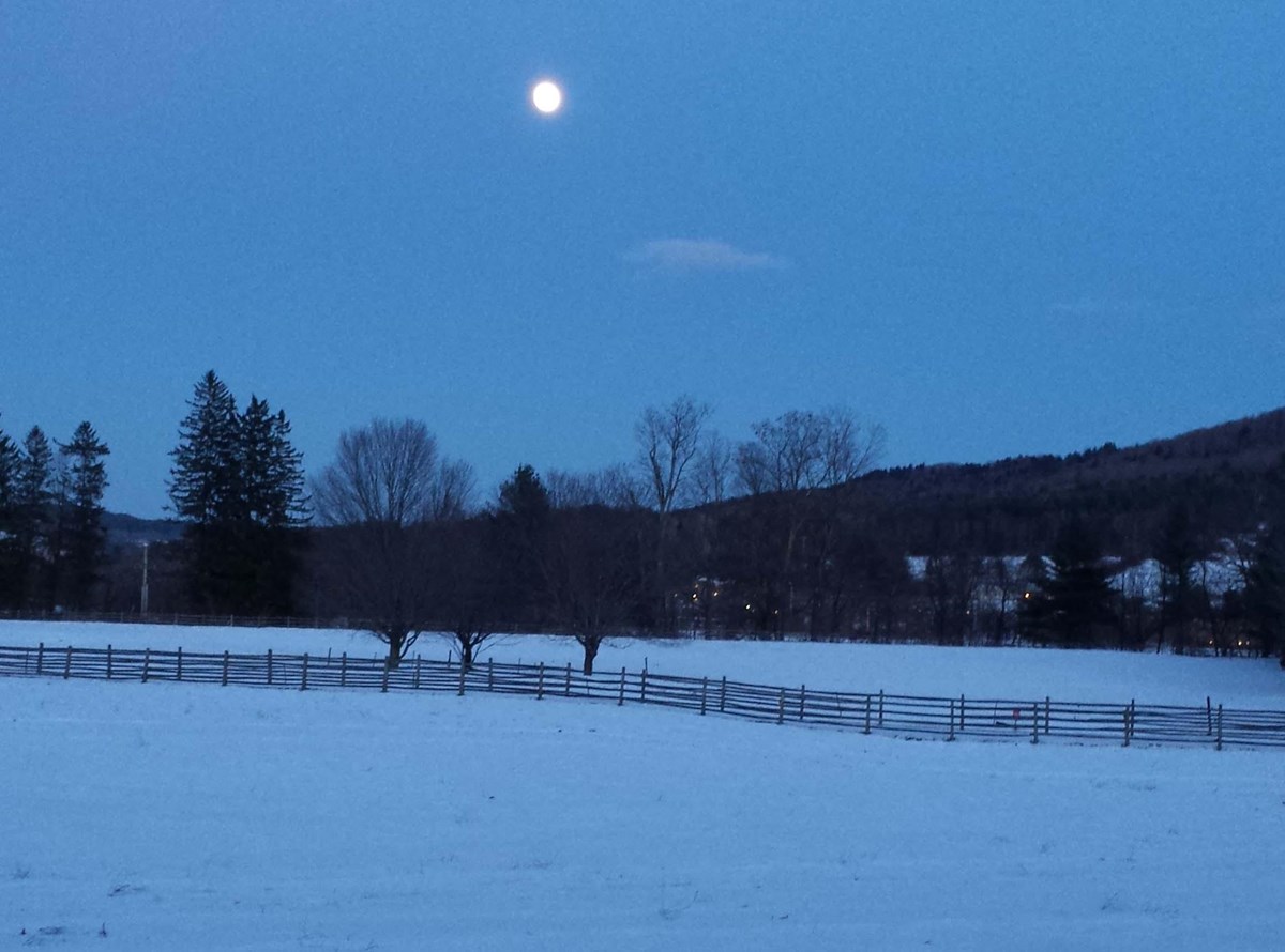 Full moon over Billings Farm & Museum Fields December