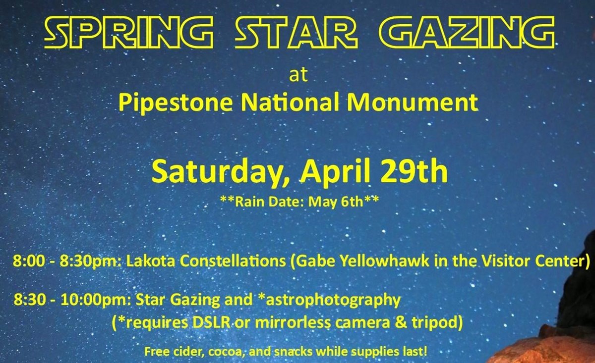 Flyer showing stars over a with yellow text describing the event