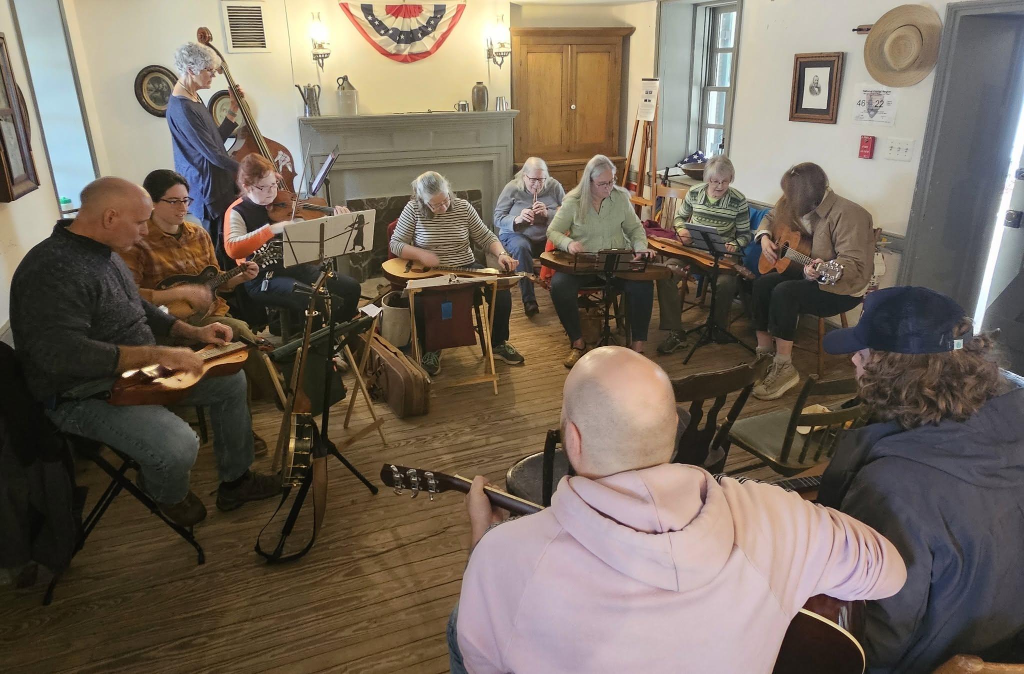 Musicians play music inside the tavern