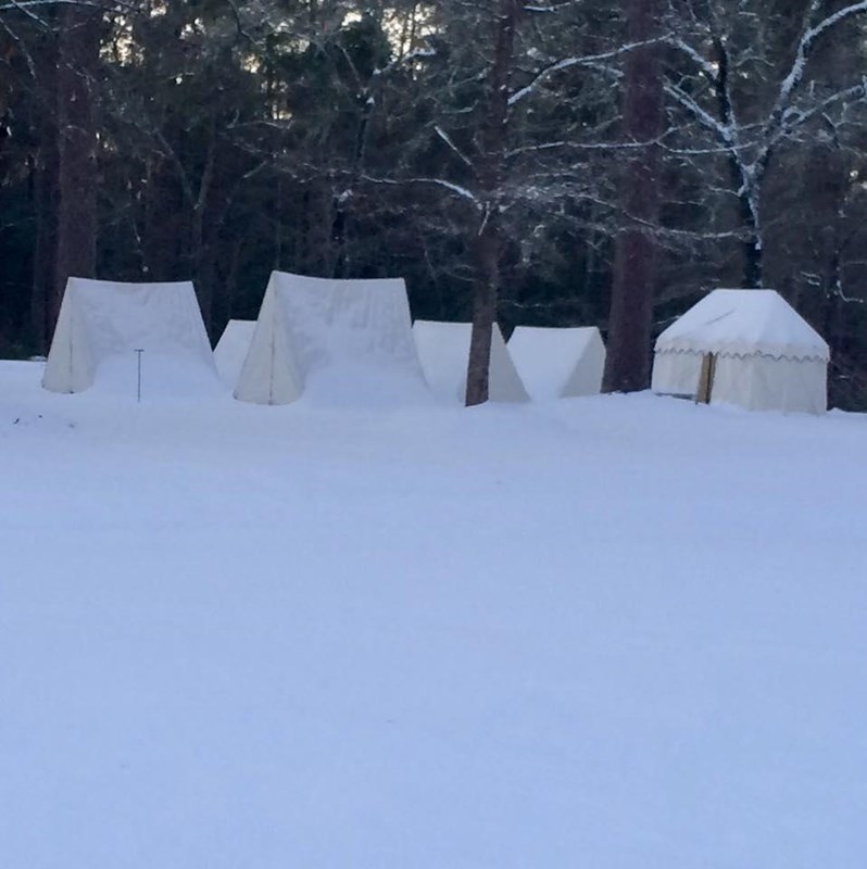 Camp covered in snow.