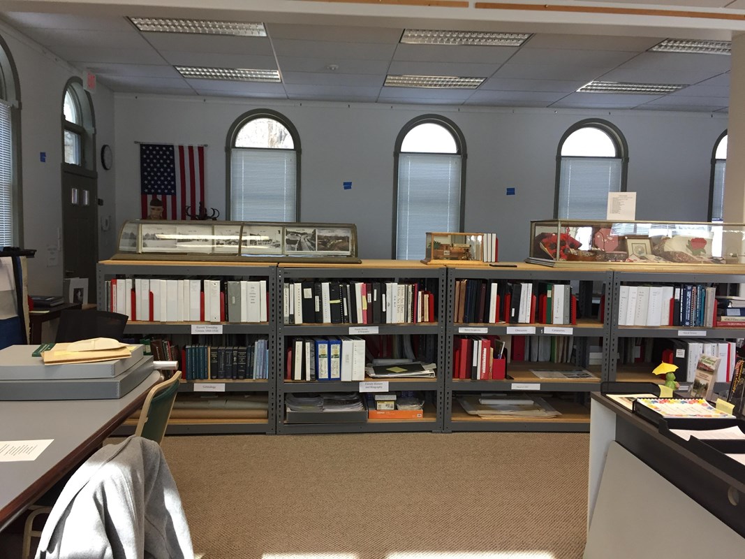 Interior view of one-room library and research center