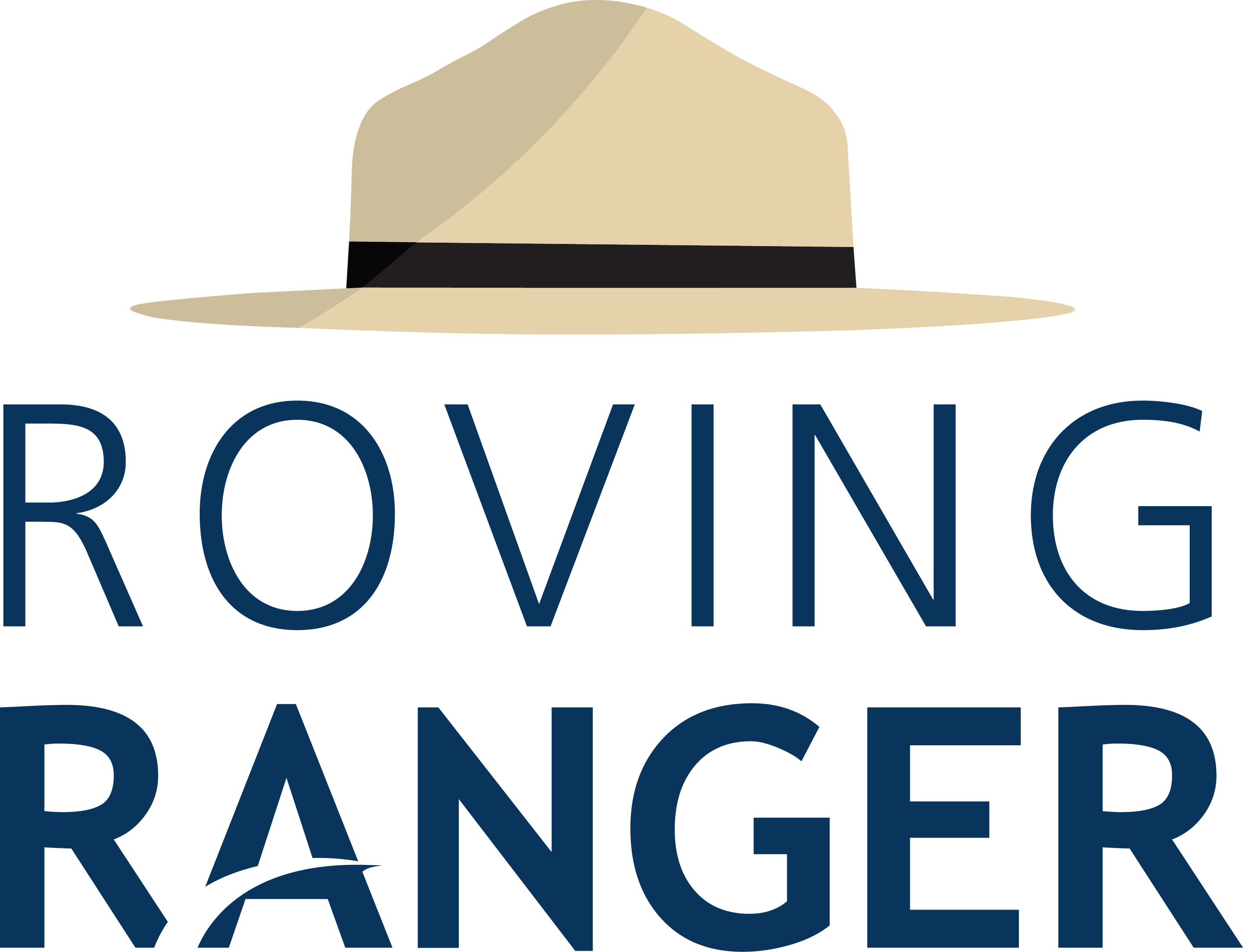 Logo featuring the words "ROVING RANGER" in navy blue with a beige ranger hat above.