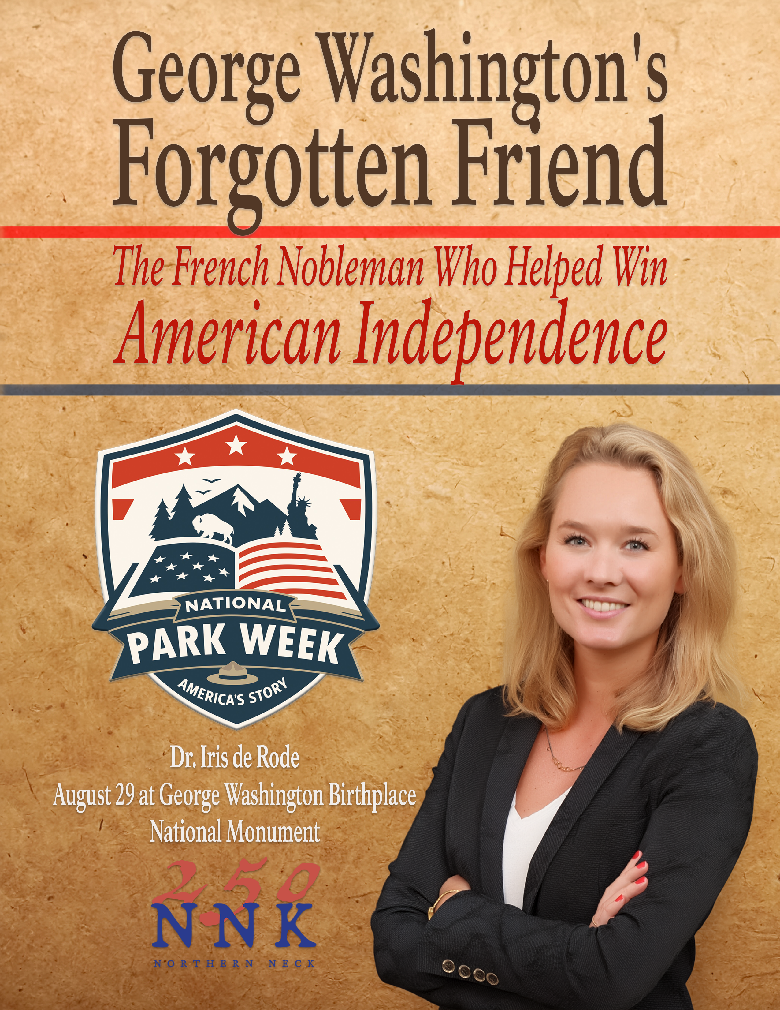 Image with woman and text describing event