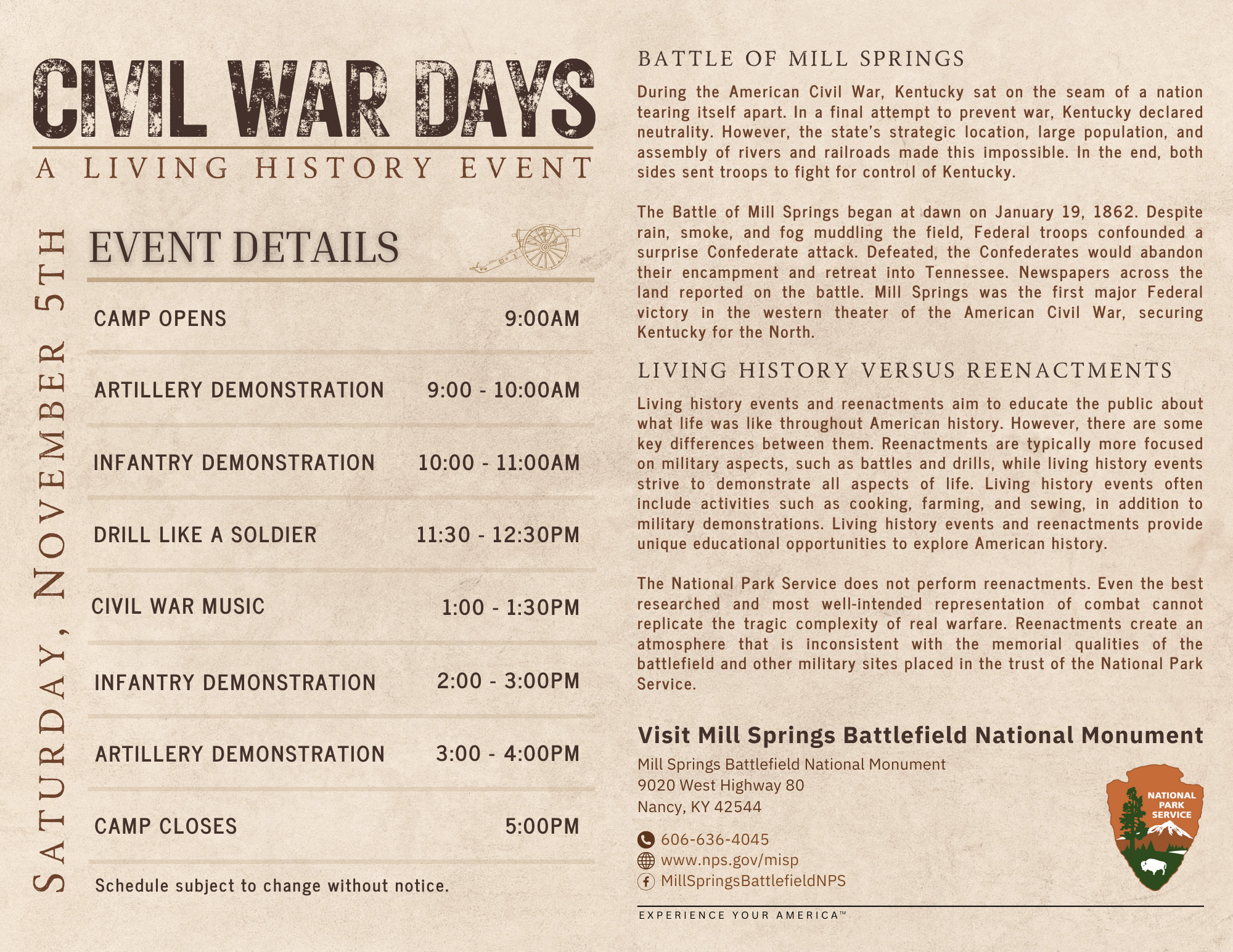 Civil War Days brochure with schedule of events