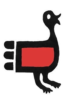 A black and red image of a stylized turkey.