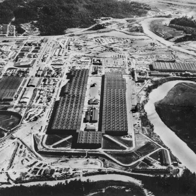 K-25 and surrounding plant structures from a great height.