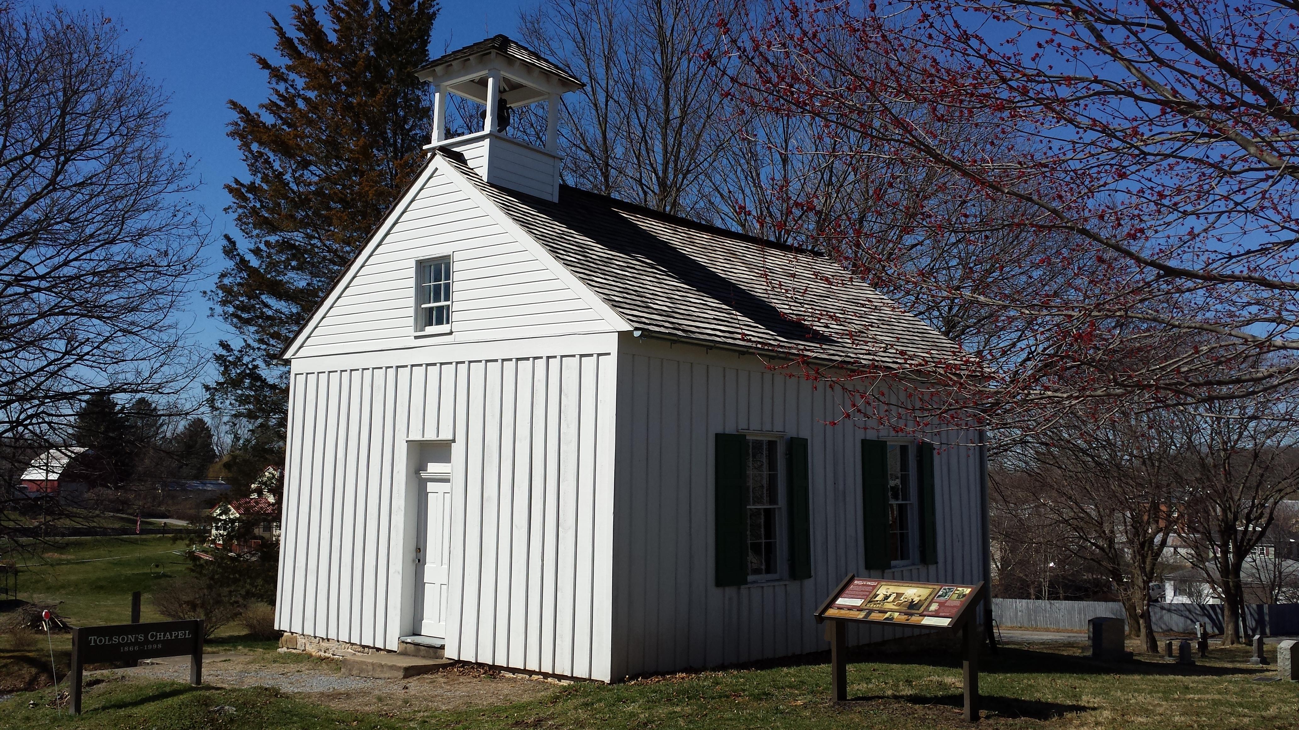 This photo shows the front of Tolson's Chapel.