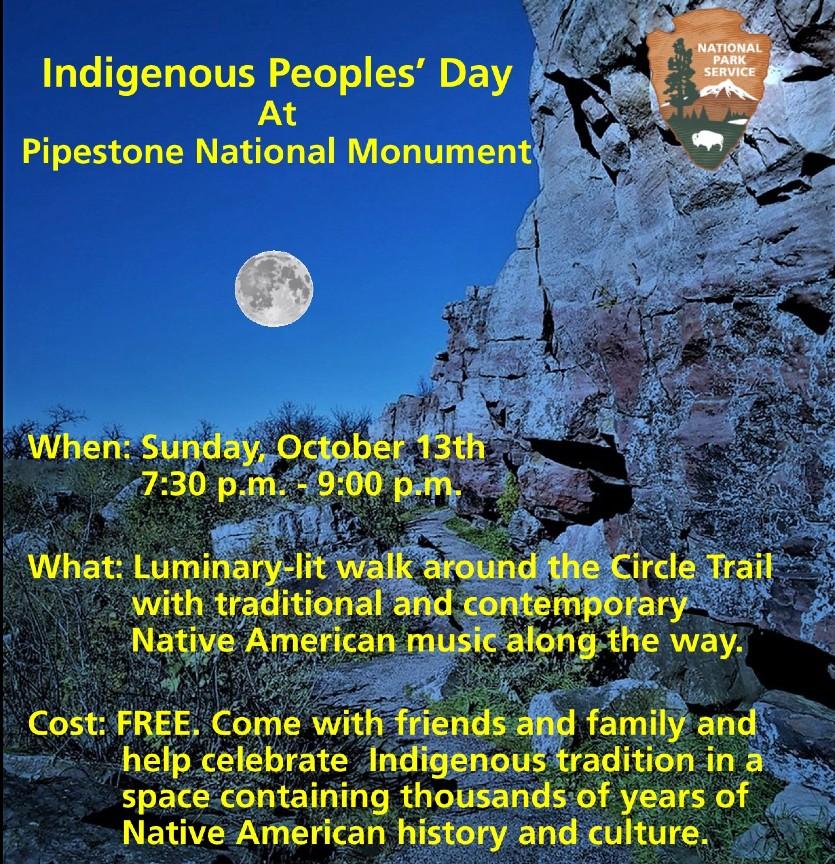 Flyer of a trail under moonlight with a cliff lining the edge. Arrowhead and bright yellow text