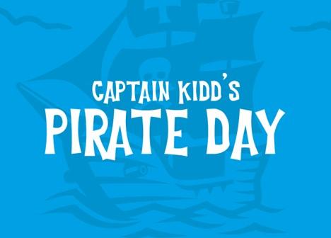 Blue image with a ship in the background and the text "Captain Kid's Pirate Day" in front.