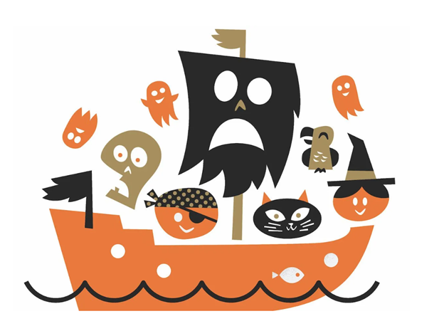 A Halloween themed photo of a pirate ship.