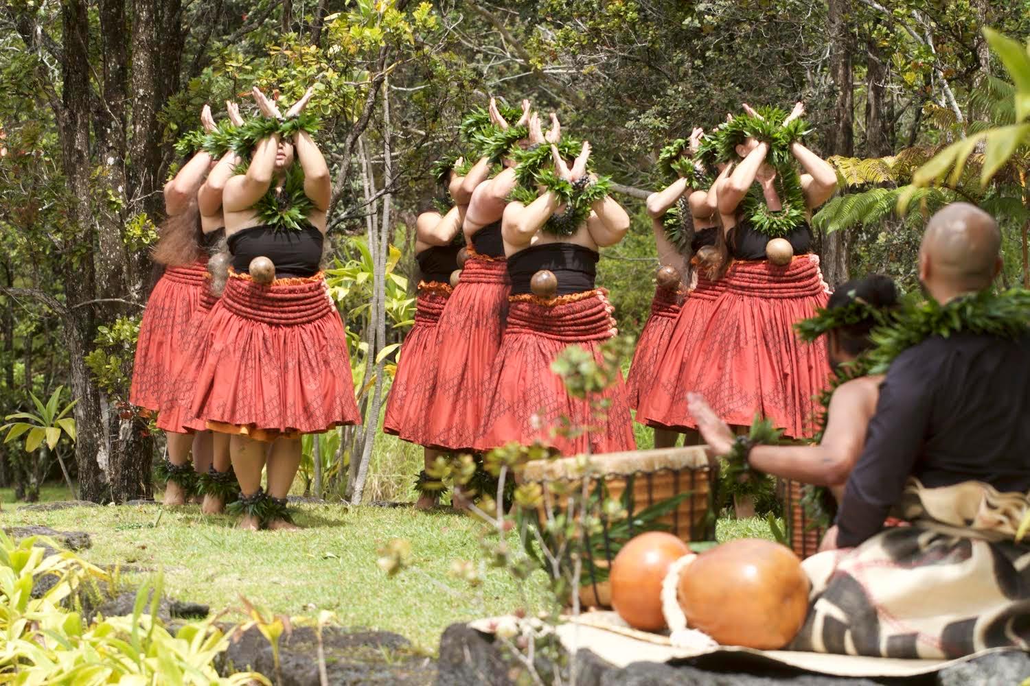 Hula dancers on a hula platform.