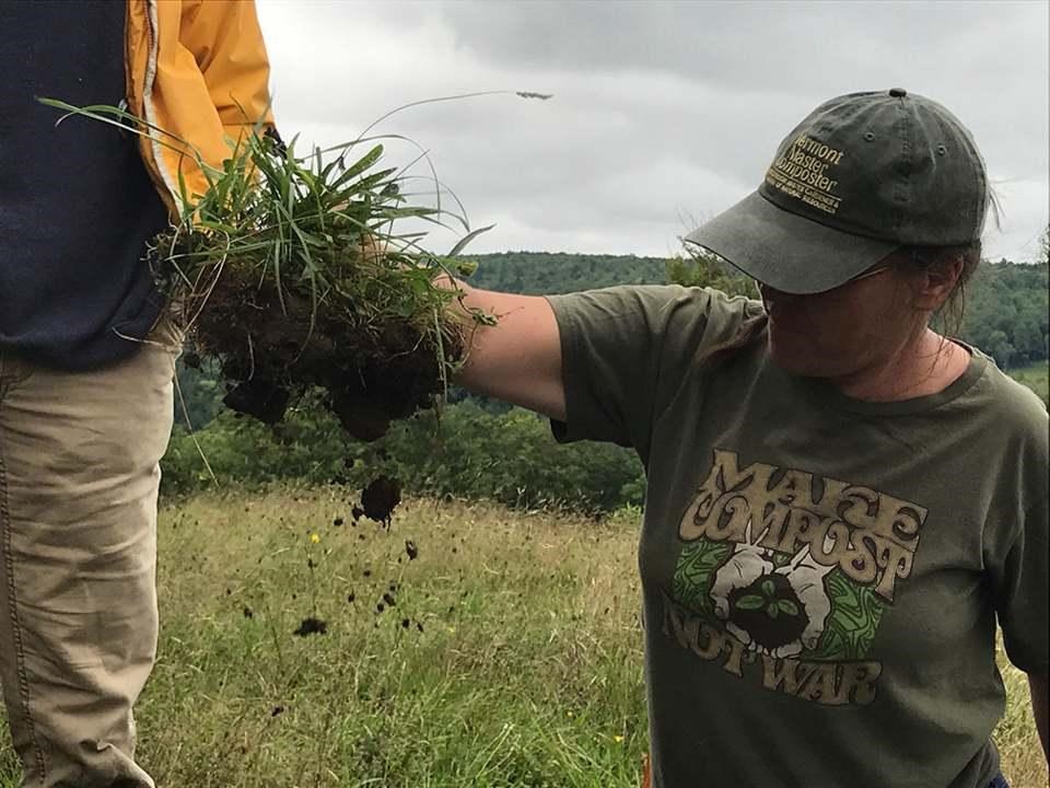 Person holding a clump of grass with soil