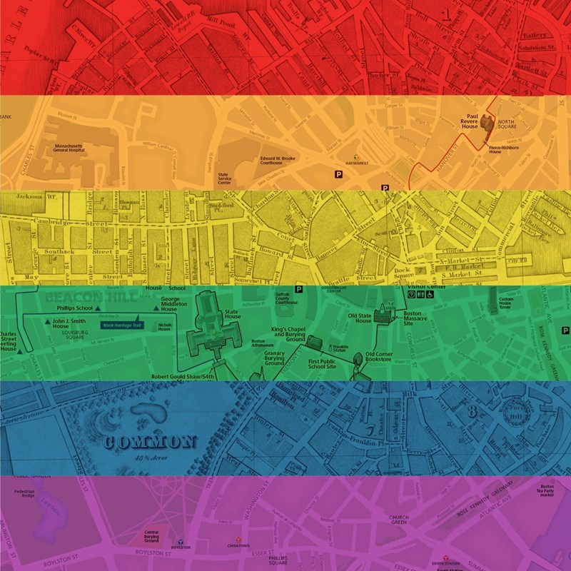 Rainbow flag imposed on Boston Map