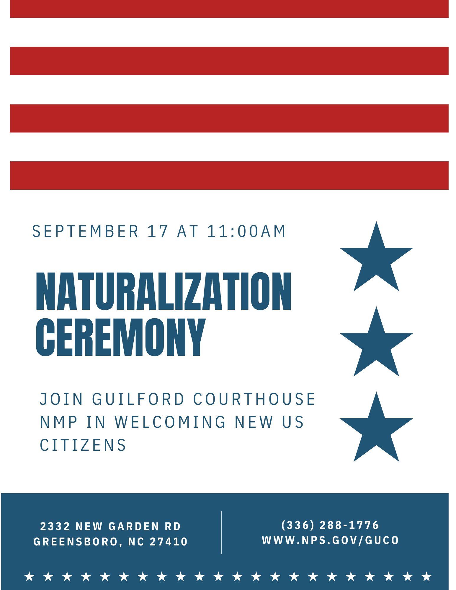 Event flyer with time and location for naturalization ceremony
