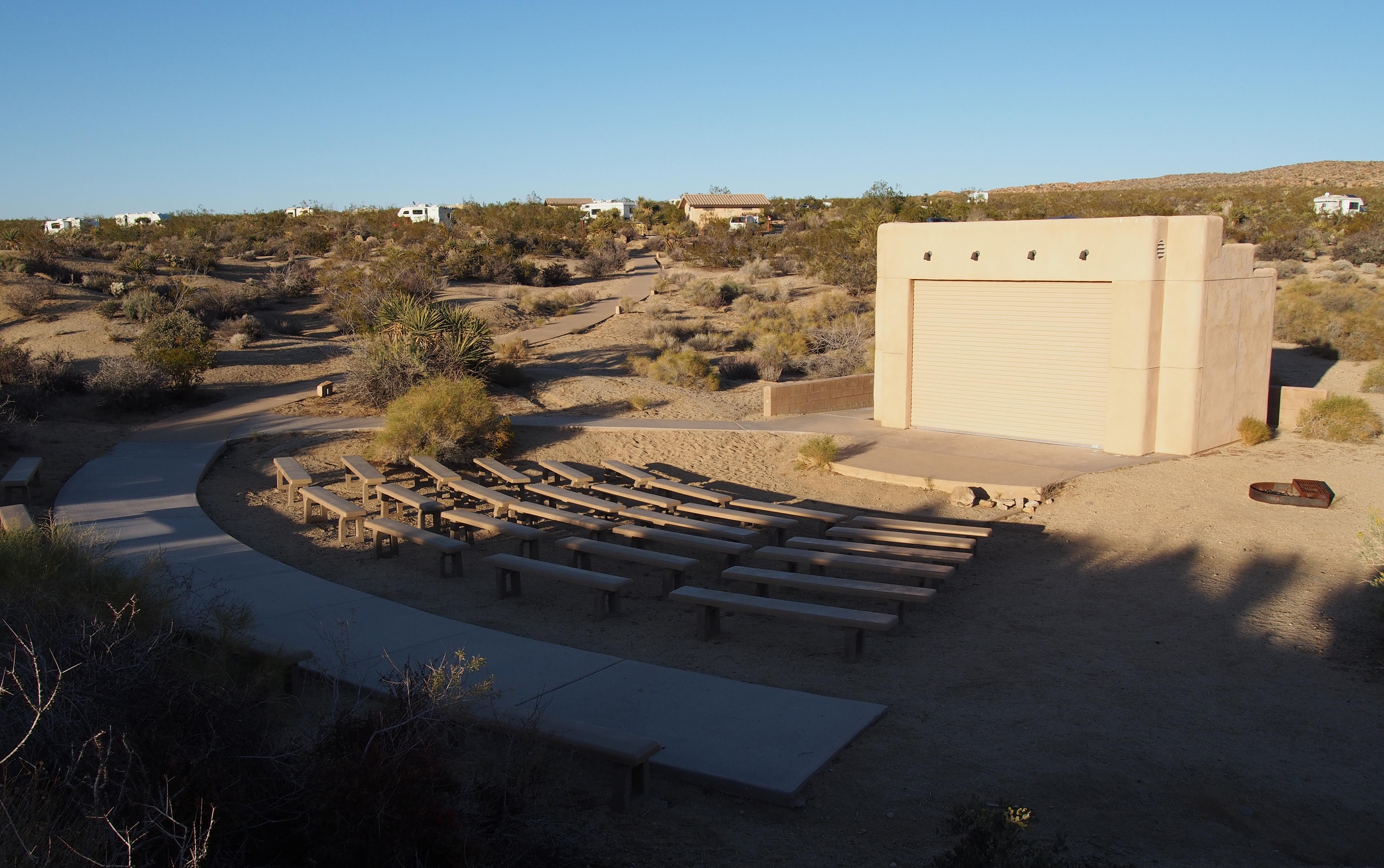 Screen and seating area of the cottonwood campground amphitheater
