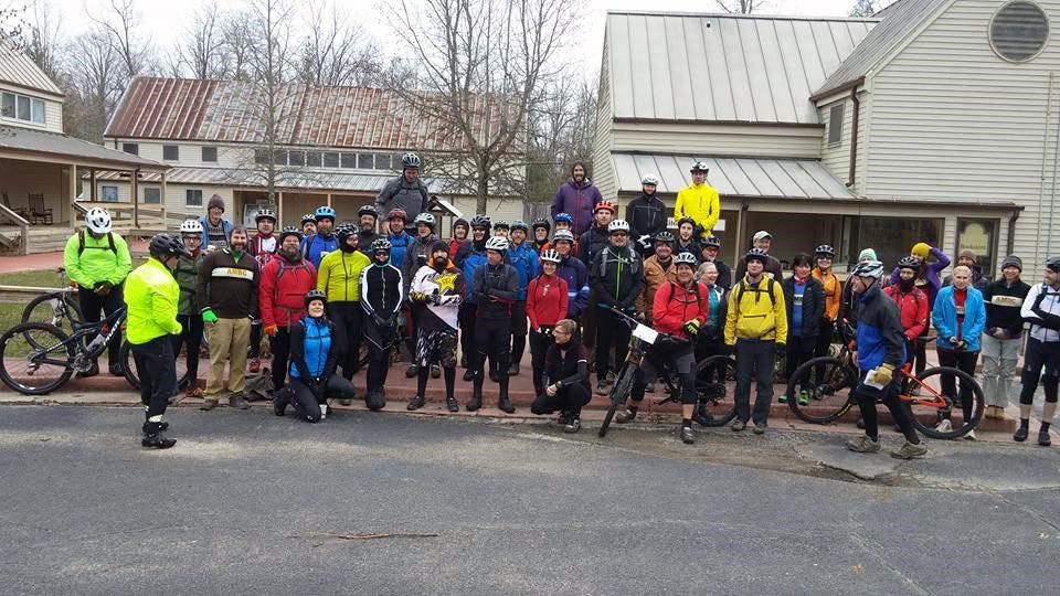 Mountain bikers posing for the camera prior to start