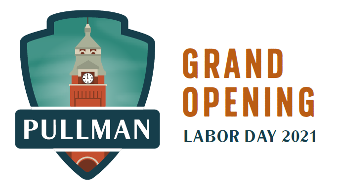 Illustration of red brick clock tower with the words