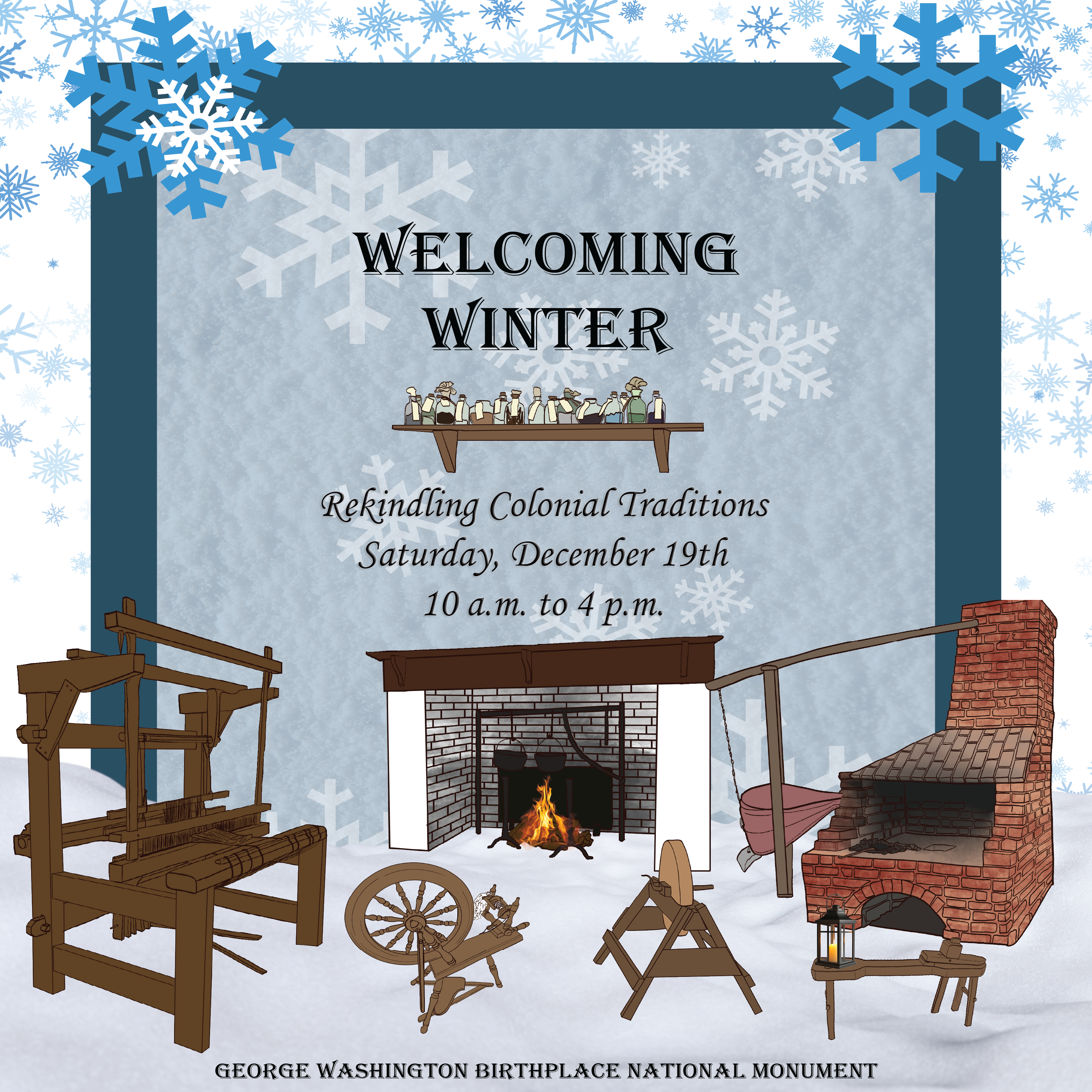 Welcoming Winter: Rekindling Colonial Traditions illustrated poster.