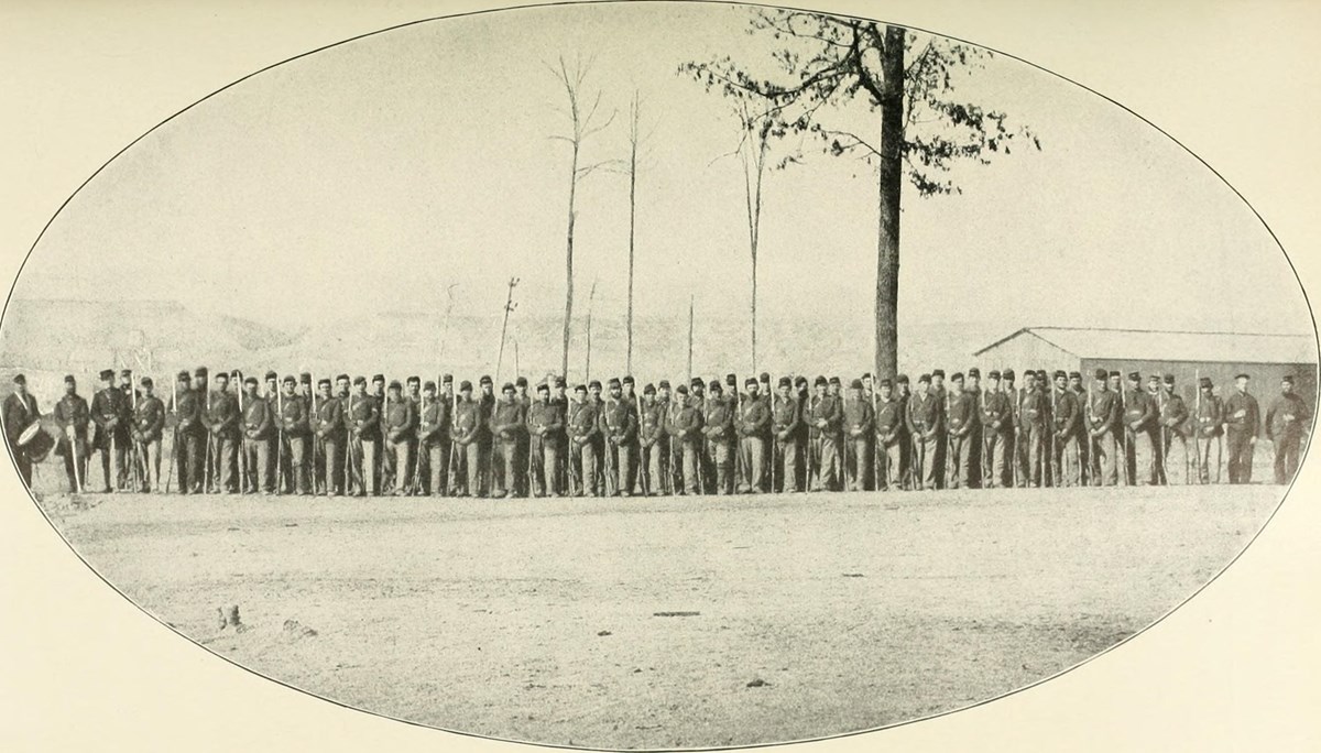 Black and white image of Union soldiers in formation