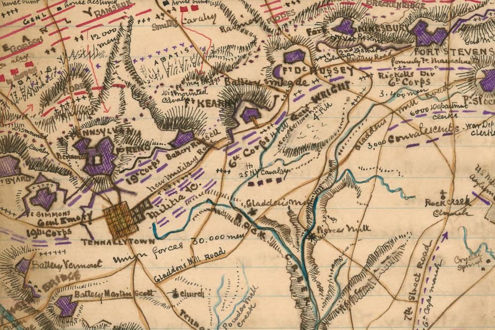 Colored map of the Defenses of Washington during the Battle of Fort Stevens.