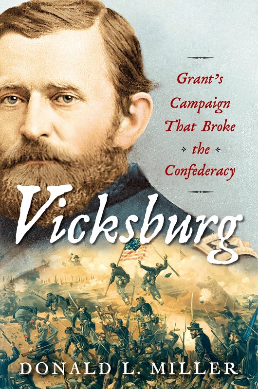 The book cover of with civil war soldiers fighting and General Ulysses S Grant's face.