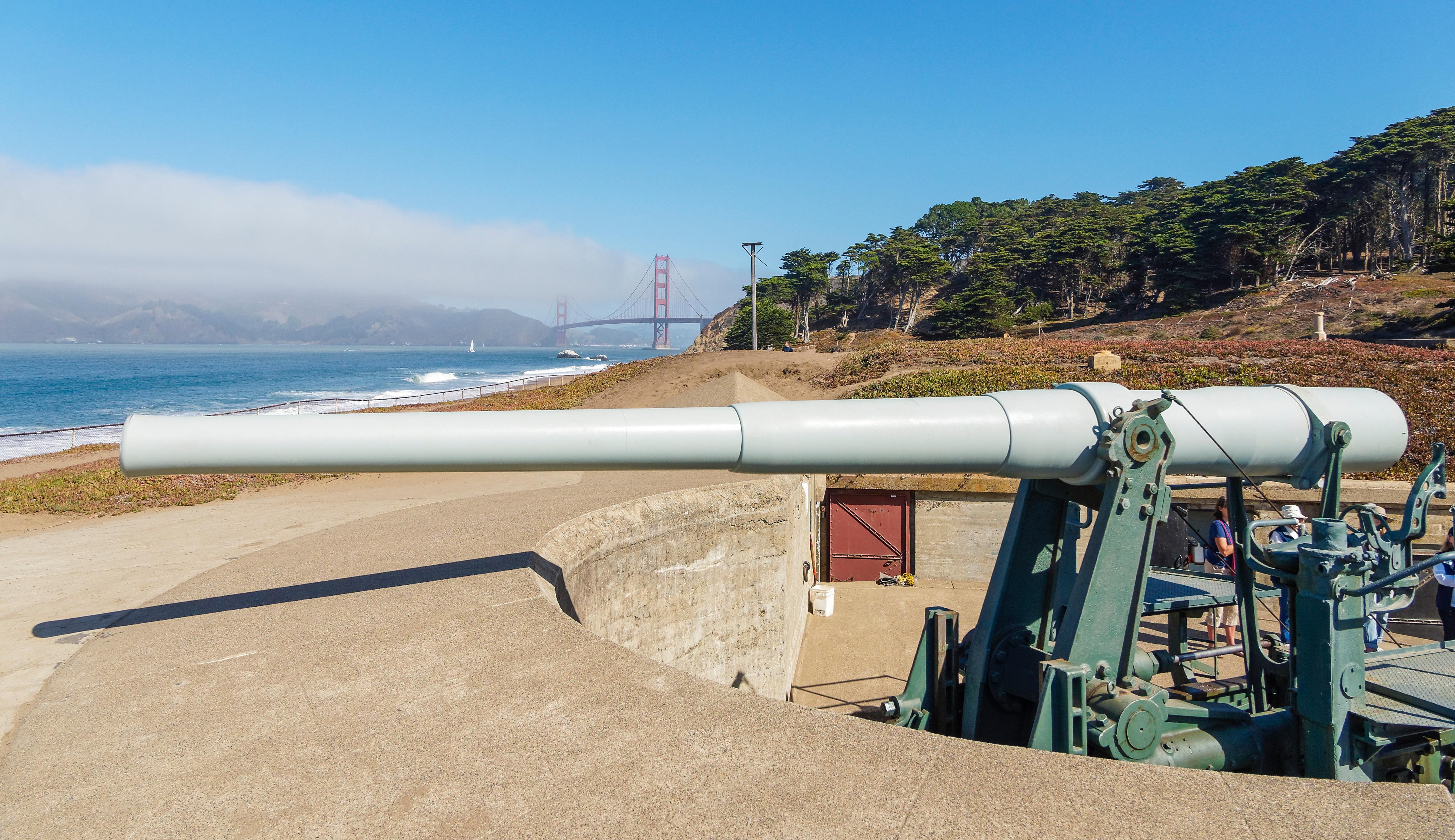 Cannon at Baker Beach with Golden Gate Bridge in the Background