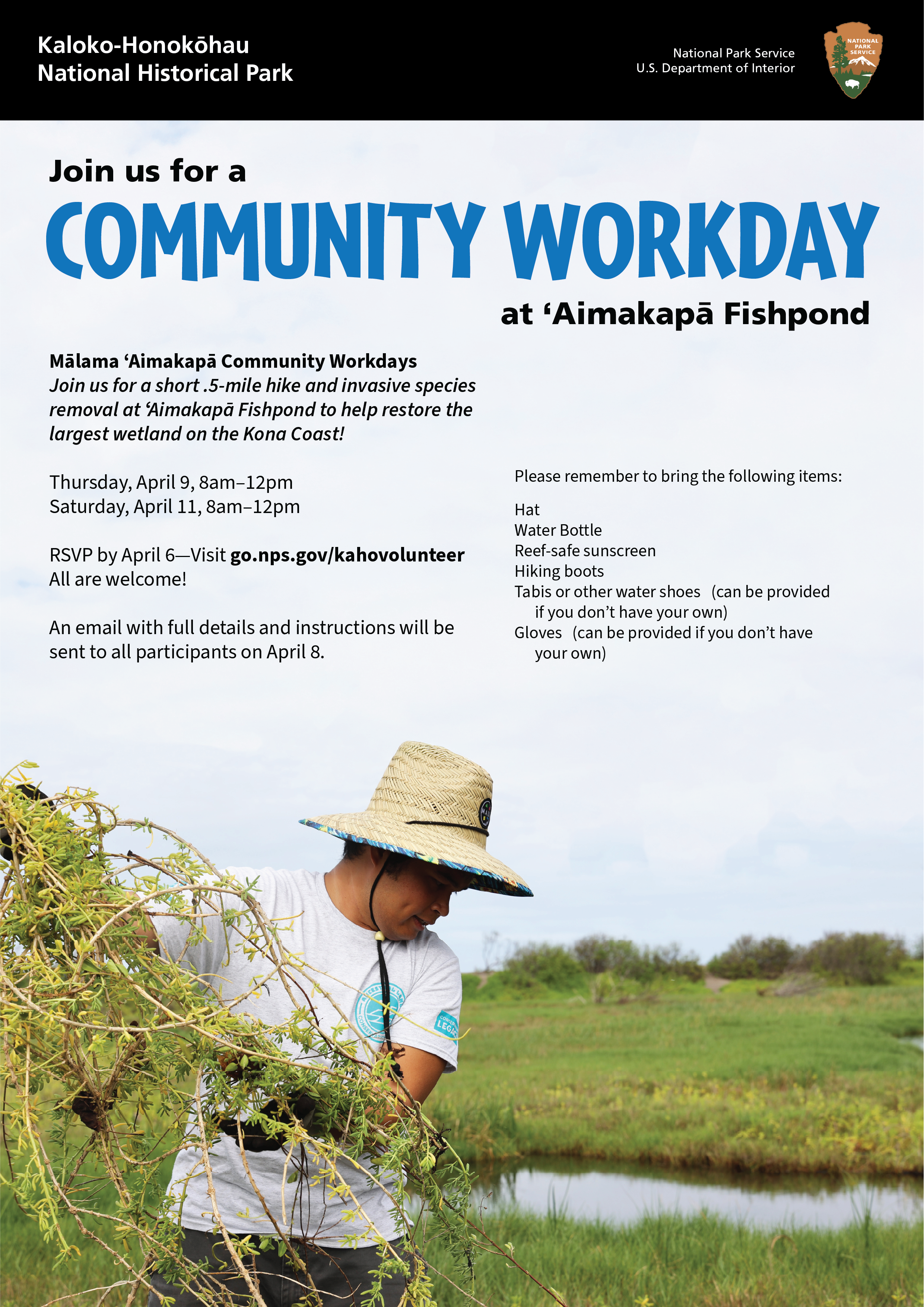 Flyer showing information for the community workday