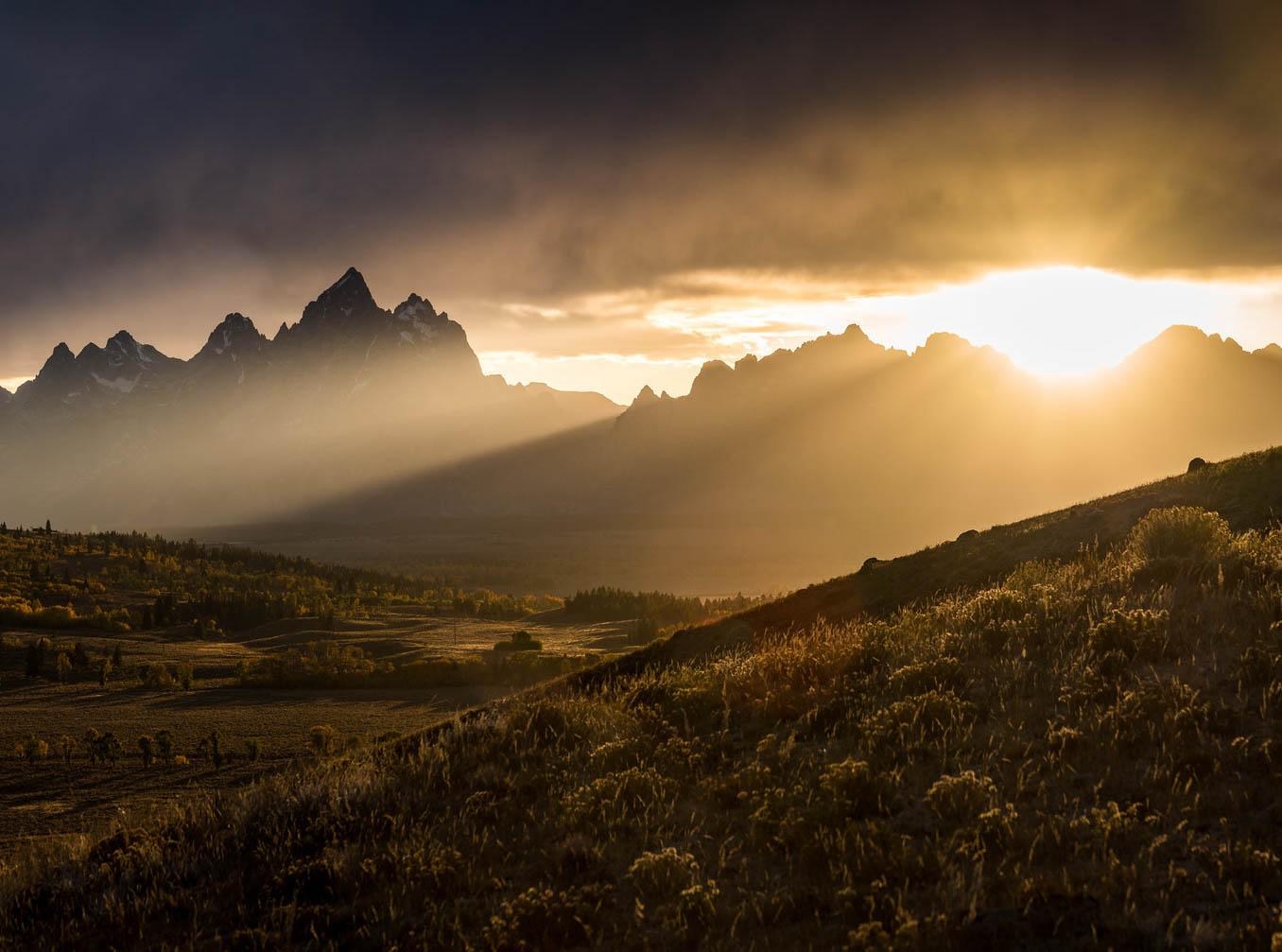 A photo of sunset over the mountains