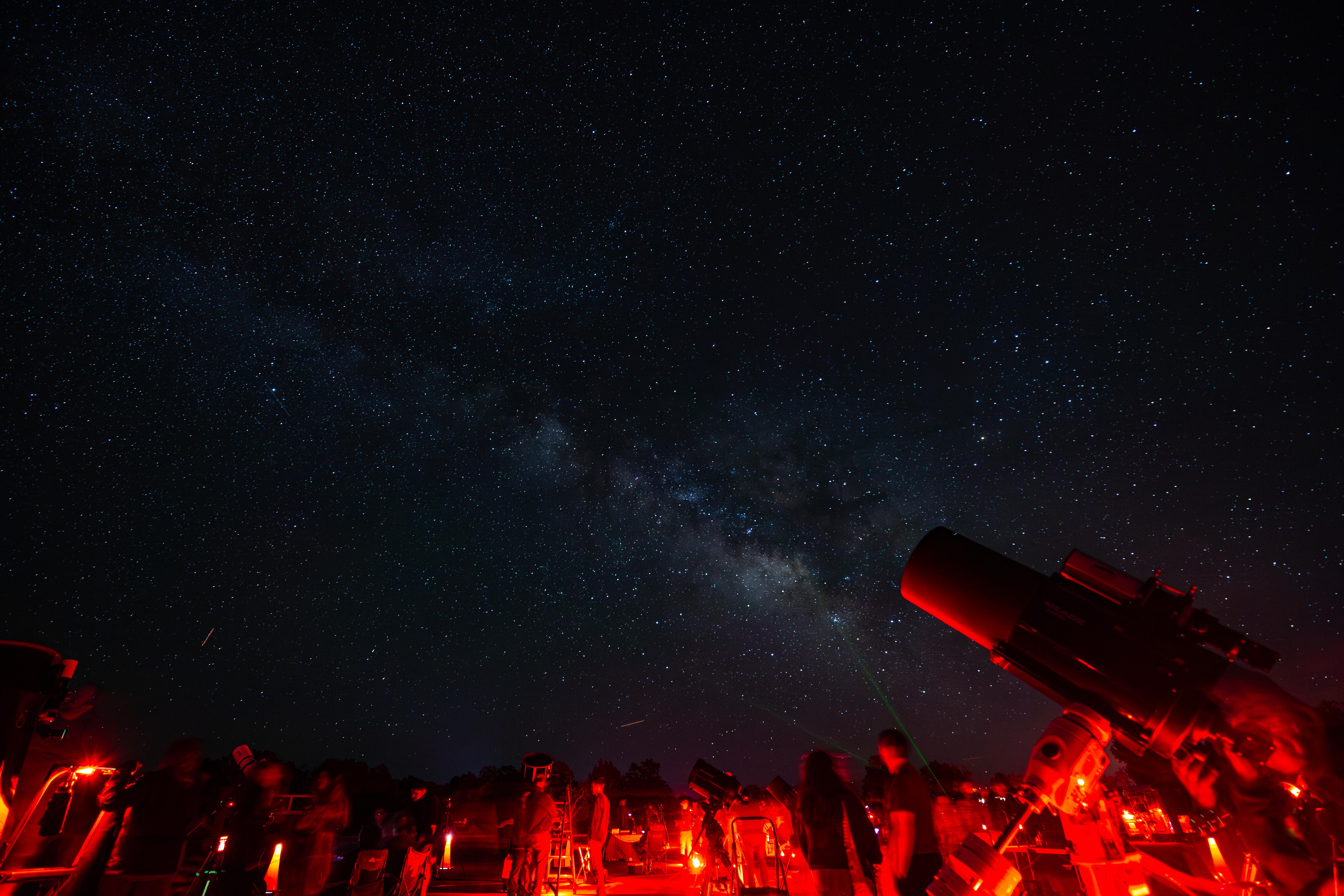 Telescopes and people viewing the night sky