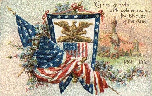 american flag, floral arrangement, and patriotic bunting